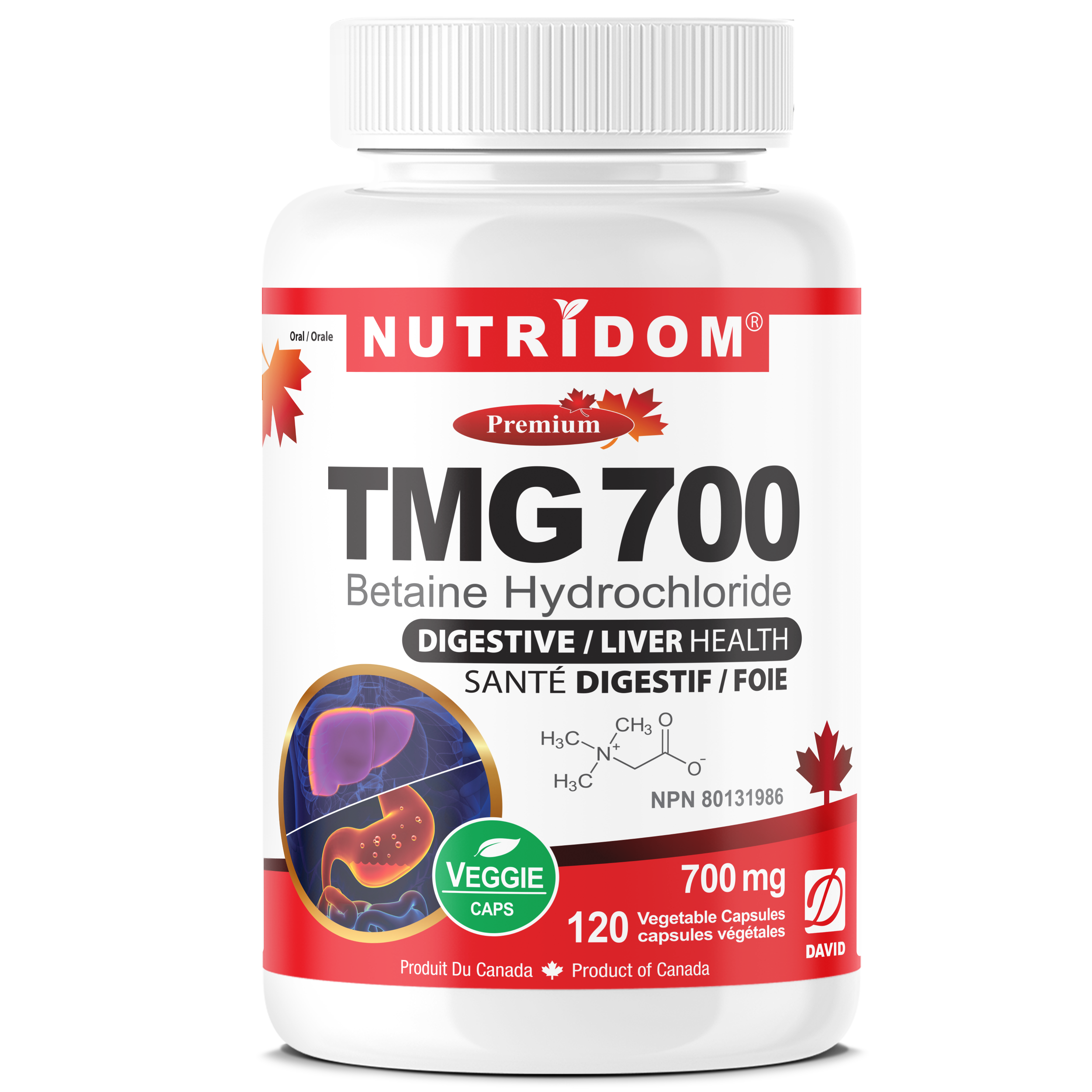 Nutridom TMG 700 Betaine HCL 700mg 120 Vcaps